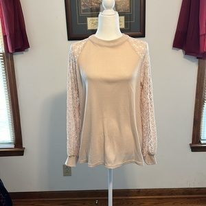 Miholl, Women’s Cream blouse with lacy sleeves. Medium size.